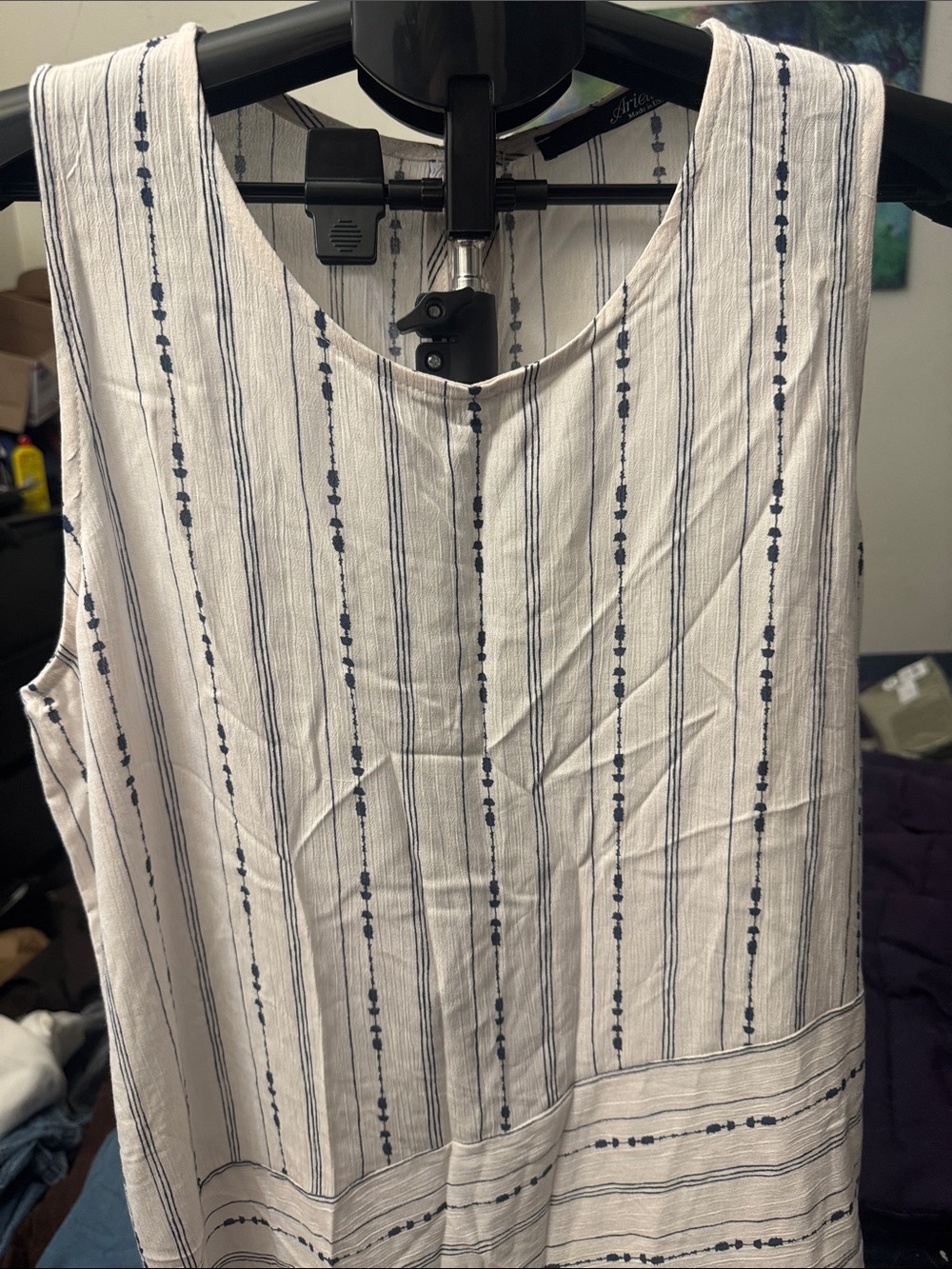 Ariella NWOT White Tank Top with Navy Vertical Stripe Detail